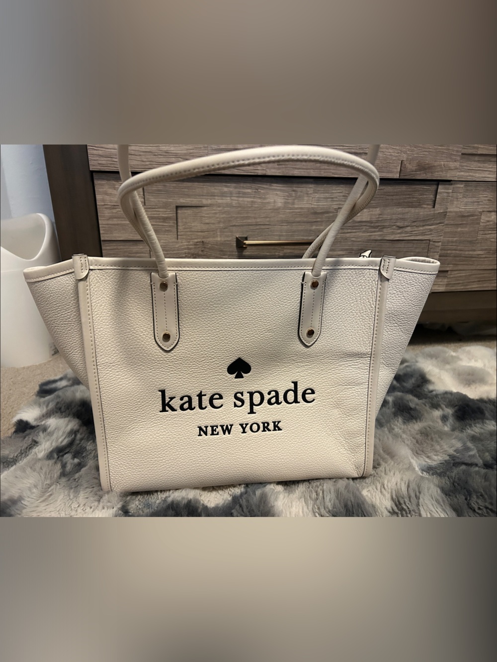 kate spade Cream Leather Tote with Black Logo
